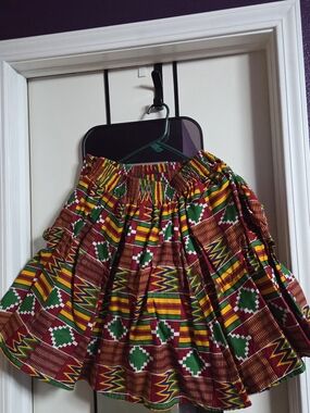 Colorful African Print Flared Skirt - Red, Green & Yellow